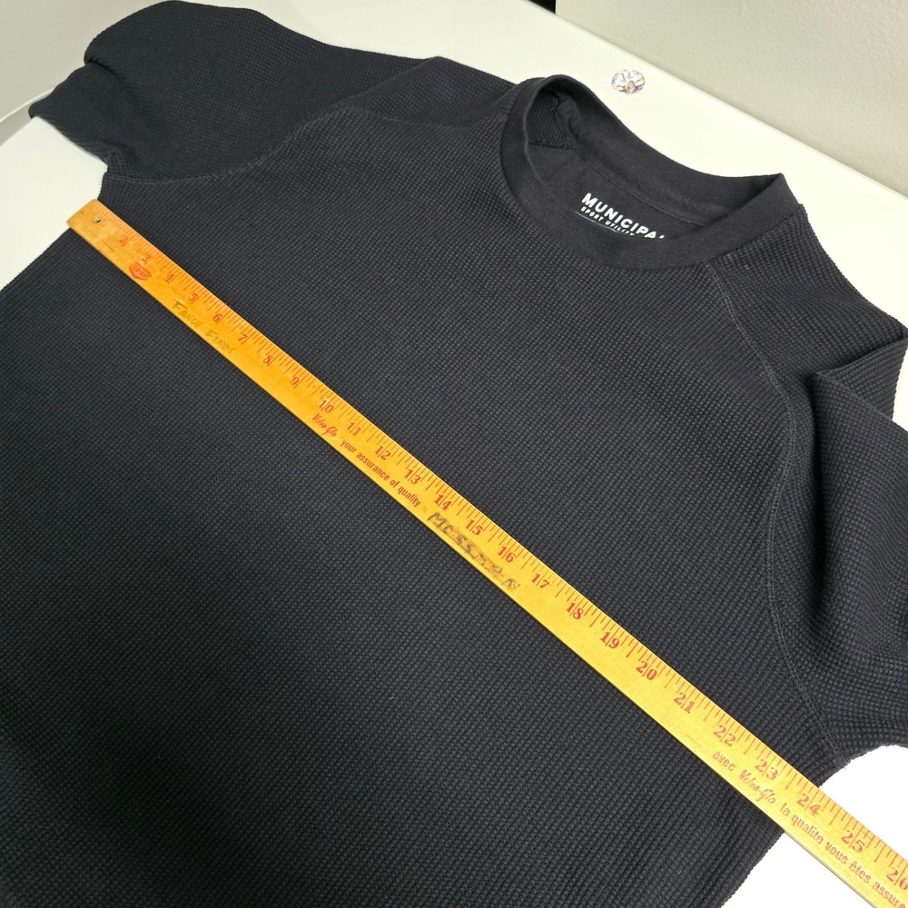 Municipal Pullover Mens XXL Black Waffle Thermal Long Sleeve Crew Neck Side Zip - Picture 6 of 9